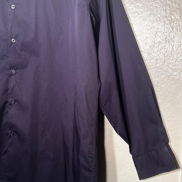 Alain Andre of Paris 6XL Mens Slim Fit Button-Down Dress Shirt Navy Blue Formal - Picture 7 of 16